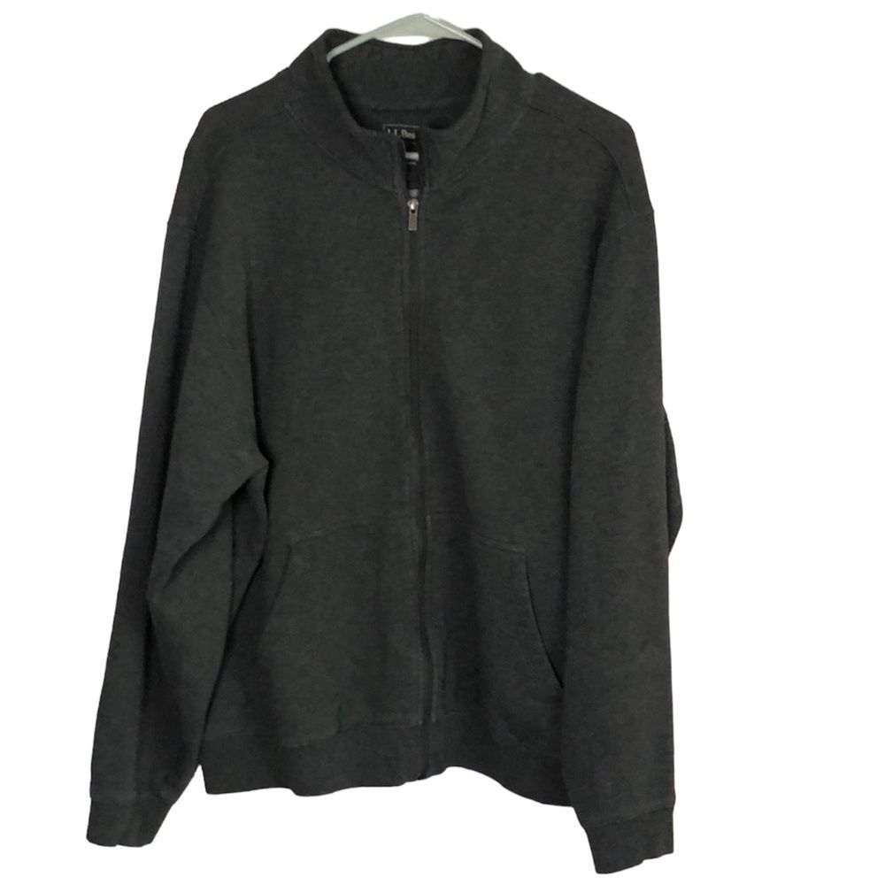 LL BEAN size LARGE gray zip up sweater jacket with split pockets